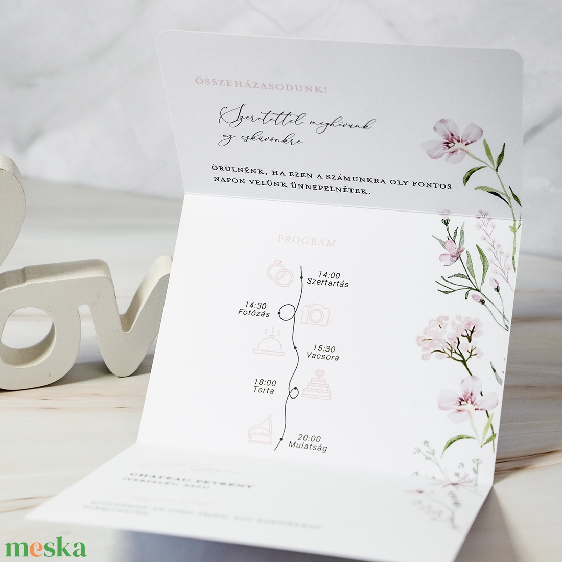 ROSELEAF Esküvői Meghívó, Rózsaszín Esküvői Meghívó, Leveles Esküvői Meghívó, Minimal Esküvői Meghívó - esküvő - meghívó & kártya - meghívó - Meska.hu