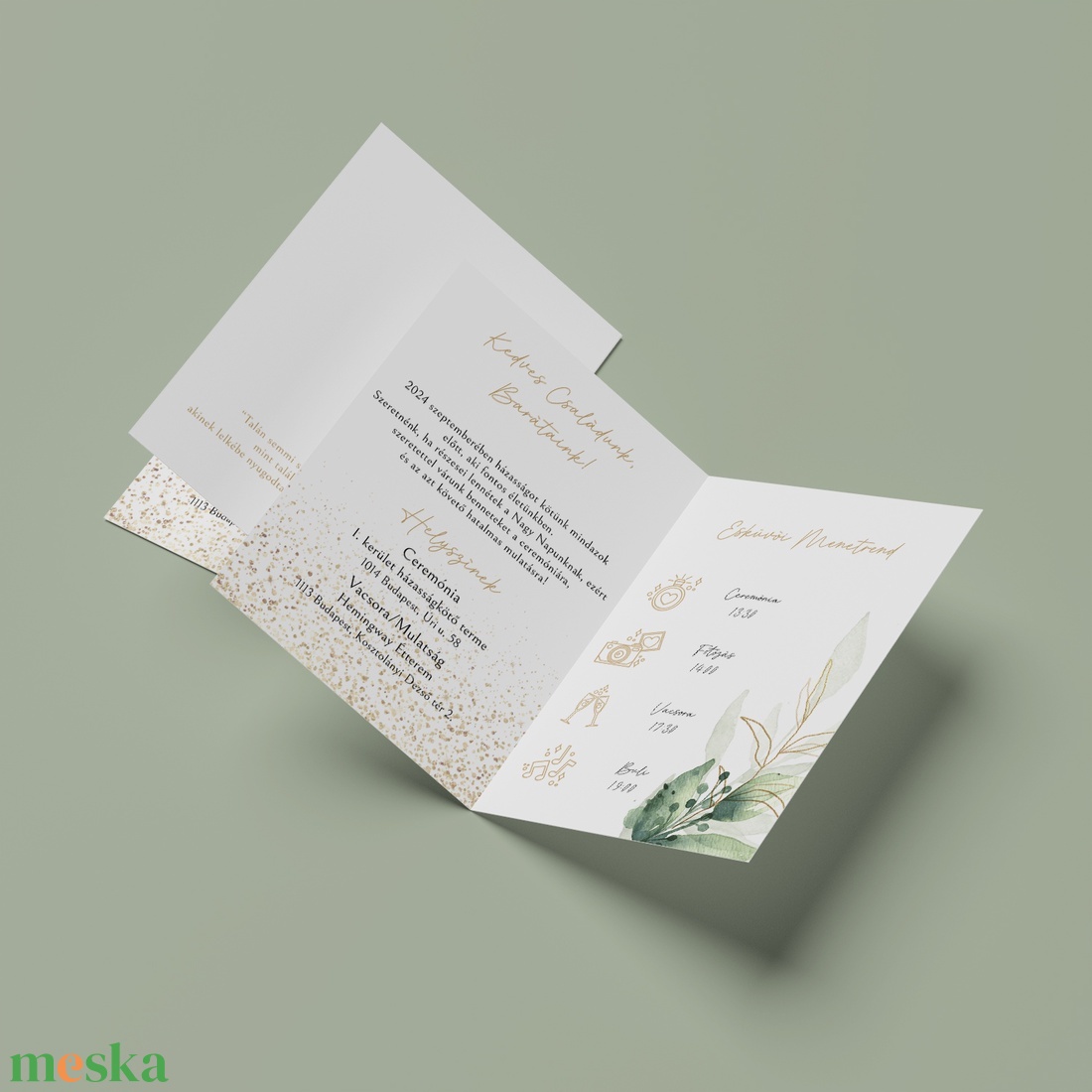 GREENERY Esküvő Meghívó, Levelek Esküvő Meghívó, Keretes Esküvő Meghívó, Zöld Esküvő Meghívó - esküvő - meghívó & kártya - meghívó - Meska.hu