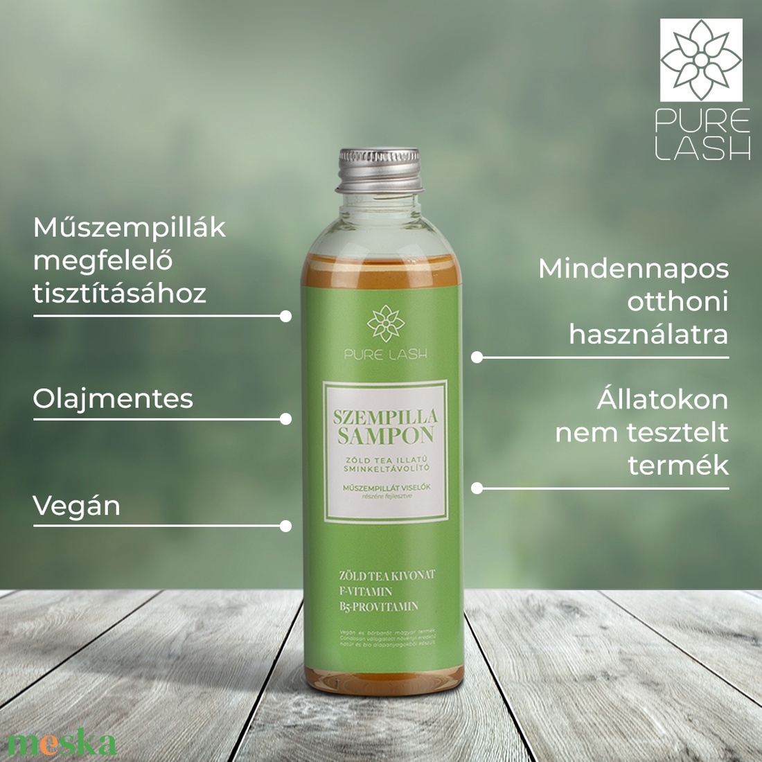 szempillasampon - zöld tea illatú 30 ml - szépségápolás - testápolás - speciális bőrápolás - Meska.hu