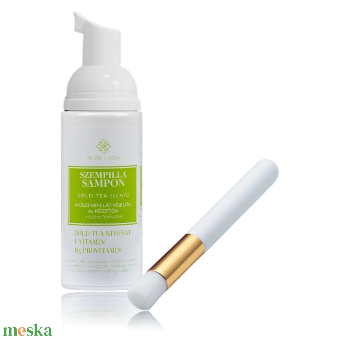 50 ML-ES SZEMPILLASAMPON HABOLÓFLAKONBAN, ECSETTEL - ZÖLD TEA ILLATÚ - szépségápolás - testápolás - speciális bőrápolás - Meska.hu