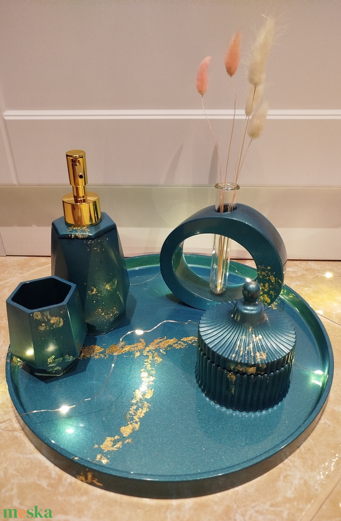 Fürdőszobai szett epoxy gyantából  - otthon & életmód - fürdőszoba - fürdőszobai tároló - Meska.hu