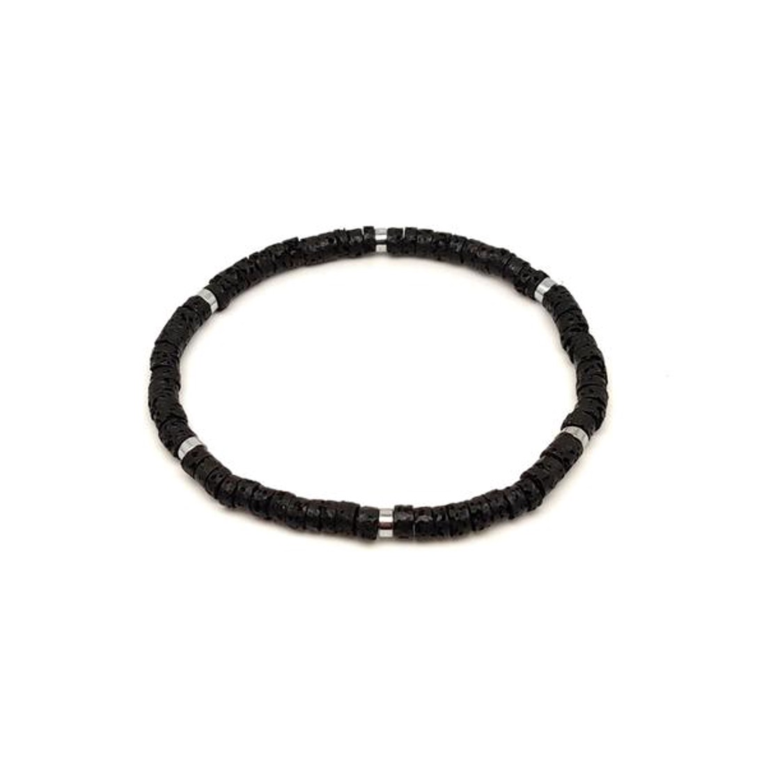 Bazalt ásvány karkötő ezüst korong köztessel 45 mm - ékszer - karkötő - ásványkarkötő - Meska.hu