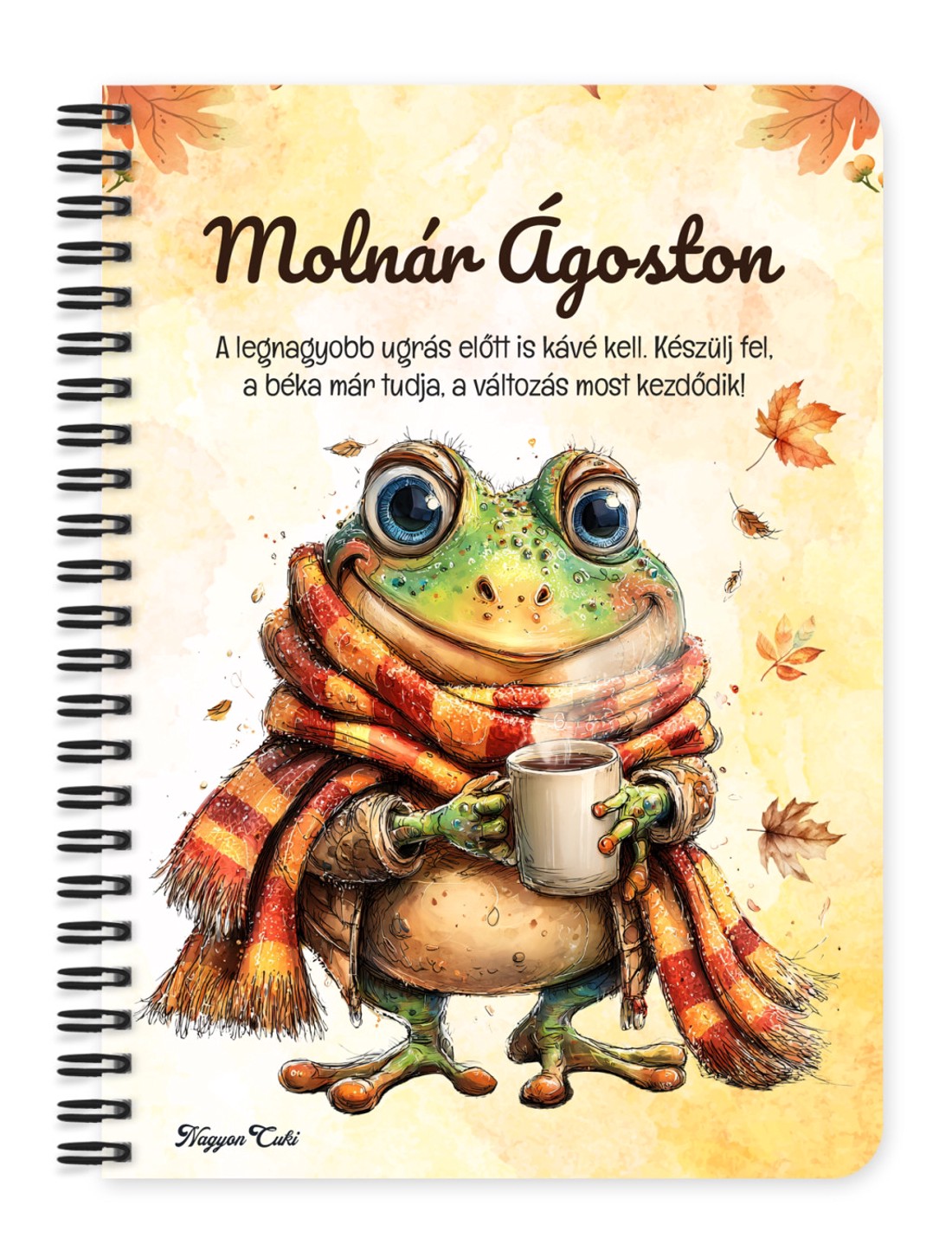 Személyre szabható - Cuki őszi kávézós béka mintás A6-os füzet - otthon & életmód - papír, írószer - jegyzetfüzet & napló - Meska.hu