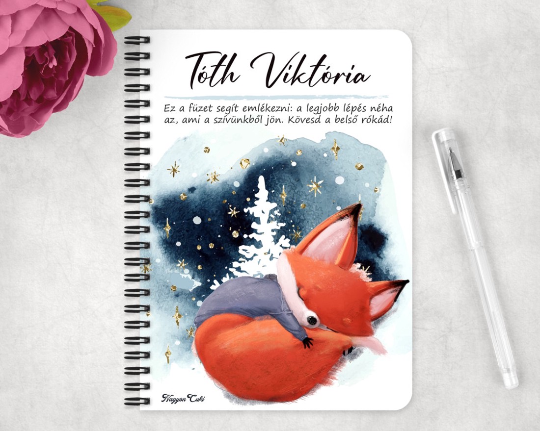 Személyre szabható - Tündéri róka mintás A5-ös füzet - otthon & életmód - papír, írószer - jegyzetfüzet & napló - Meska.hu
