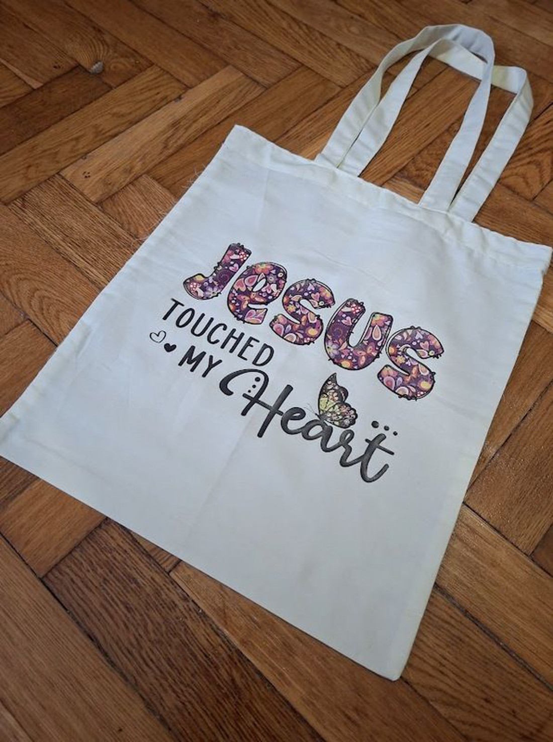 Bibliai igés szatyor- JESUS TOUCHED MY HEART-007 - táska & tok - bevásárlás & shopper táska - shopper, textiltáska, szatyor - Meska.hu