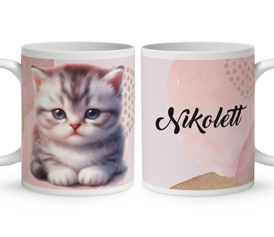 Kérd a Neveddel - Szürke pici cica mintás bögre - otthon & életmód - konyhafelszerelés, tálalás - tálalás - bögre & csésze - Meska.hu