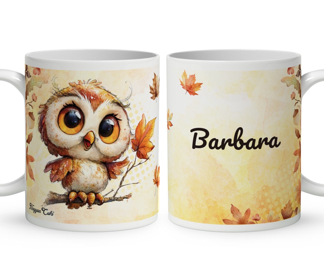 Névvel kérhető - Cuki őszi bagoly lány mintás bögre - otthon & életmód - konyhafelszerelés, tálalás - tálalás - bögre & csésze - Meska.hu