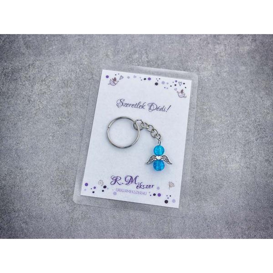 Szeretlek Dédi kék angyal medálos kulcstartó - táska & tok - kulcstartó & táskadísz - kulcstartó - Meska.hu