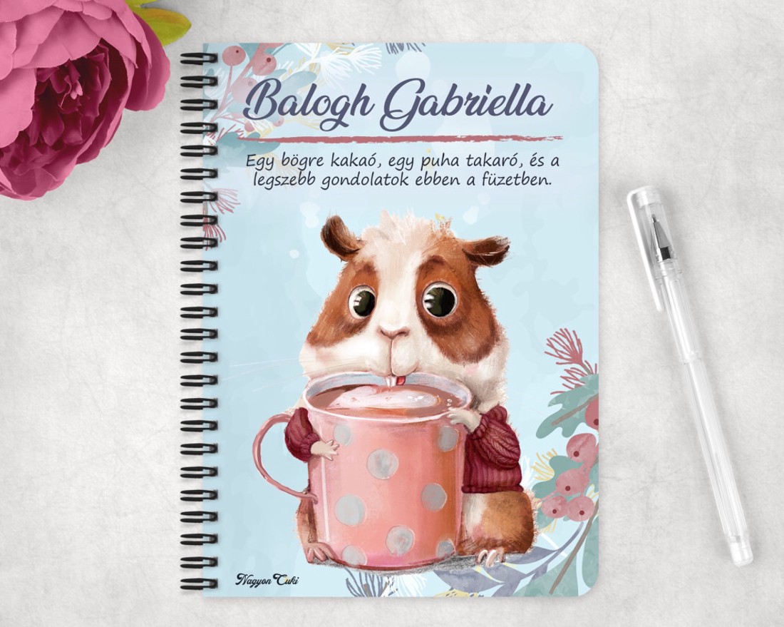 Személyre szabható - Kakaós tengerimalac mintás A5-ös füzet - otthon & életmód - papír, írószer - jegyzetfüzet & napló - Meska.hu