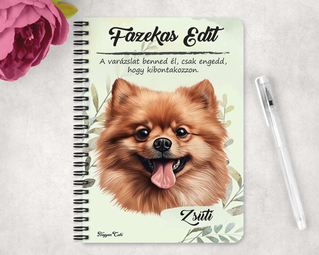 Személyre szabható - Barna pomerániai törpespicc portré mintás A6-os füzet - otthon & életmód - papír, írószer - jegyzetfüzet & napló - Meska.hu