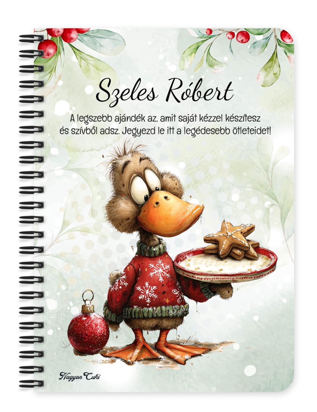 Személyre szabható - Cuki karácsonyi kacsa sütivel mintás A5-ös füzet - otthon & életmód - papír, írószer - jegyzetfüzet & napló - Meska.hu