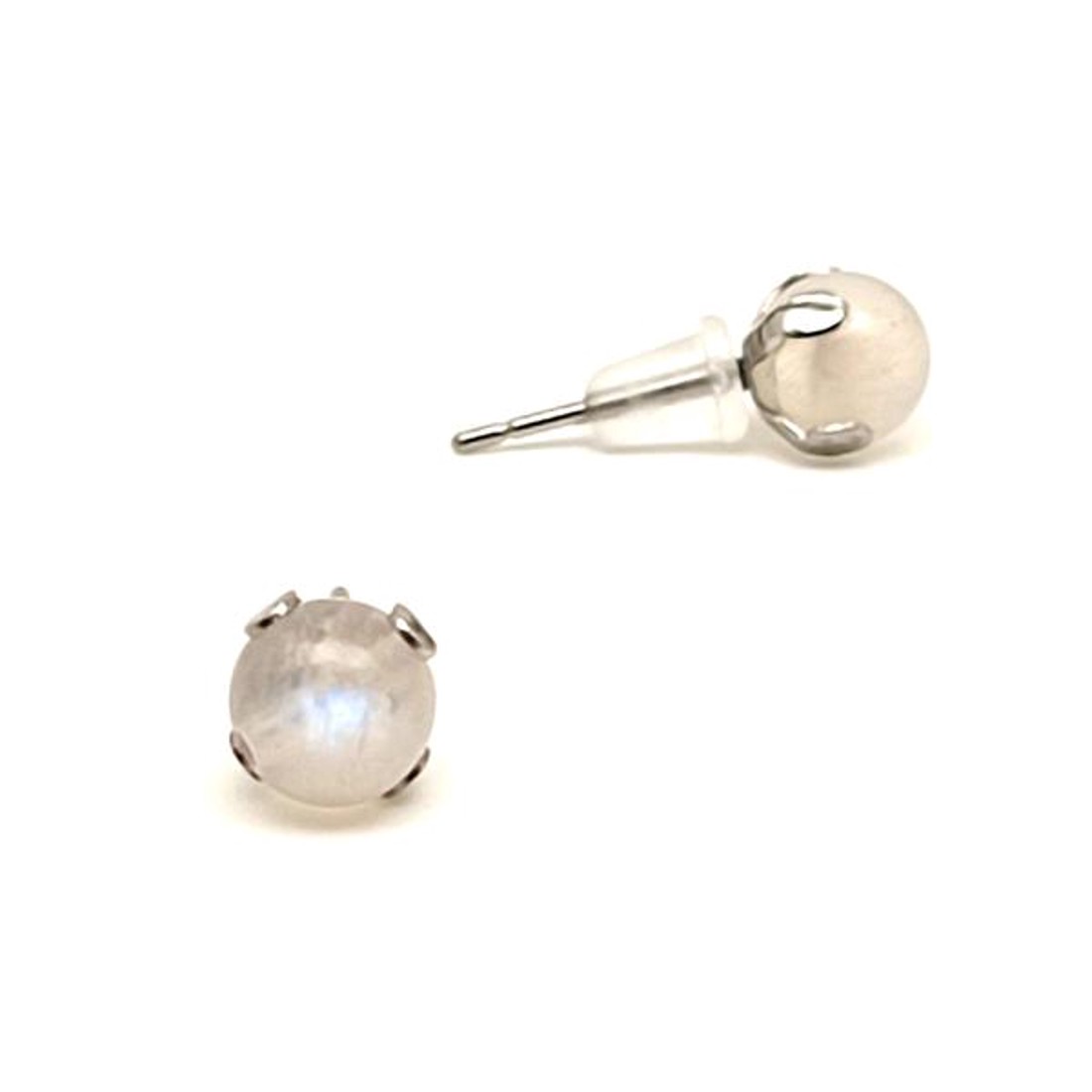 Fülbevaló acél karmos golyó fehér holdkő 6mm - ékszer - fülbevaló - pötty fülbevaló - Meska.hu