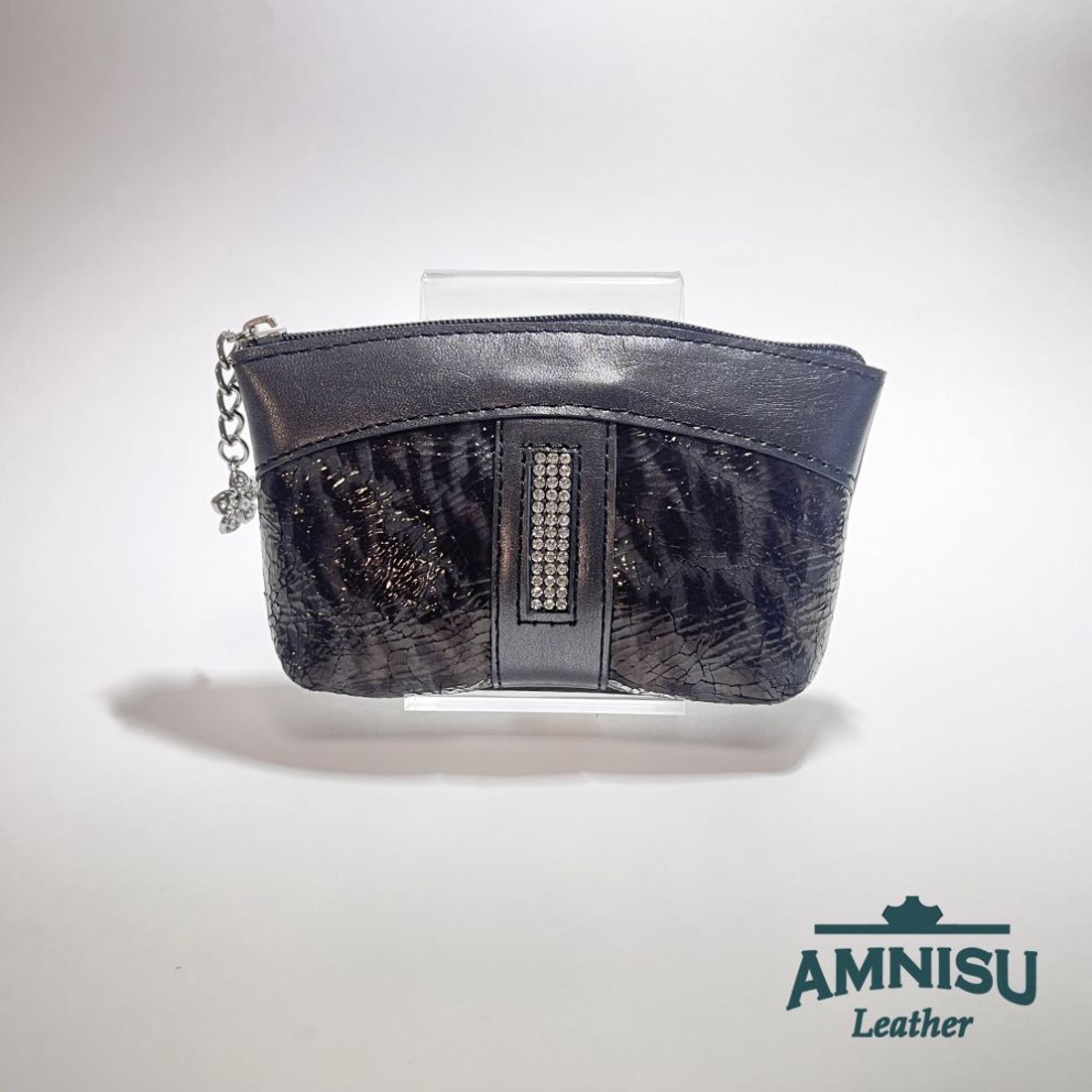 Sötét ezüst - párduc mintás egy cipzáras egyenes kristály köves kulcstartó E8001 - táska & tok - kulcstartó & táskadísz - kulcstartó - Meska.hu