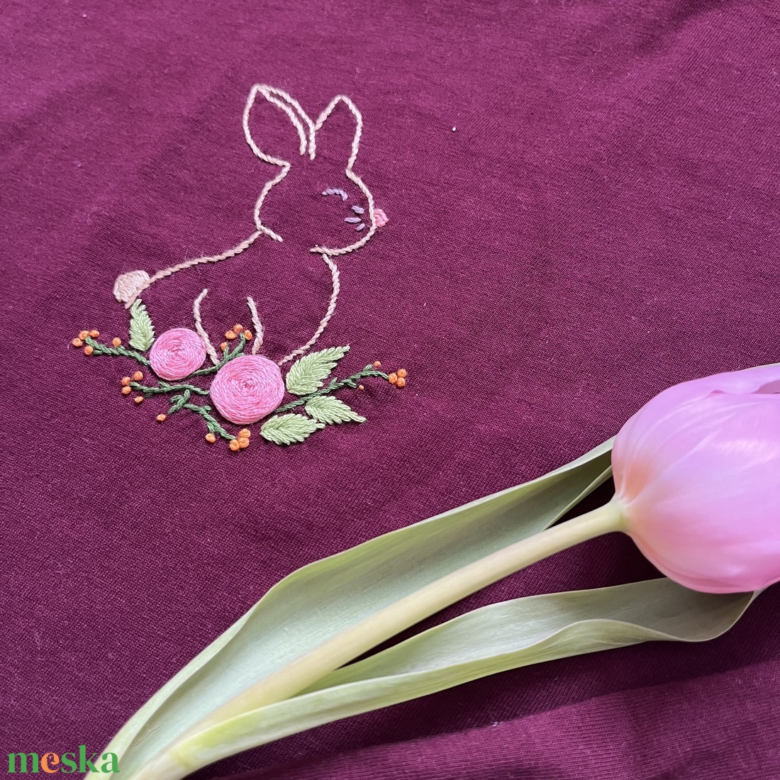 Nyuszikás hímzett gyerek felső - ruha & divat - gyerekruha - ruha - Meska.hu