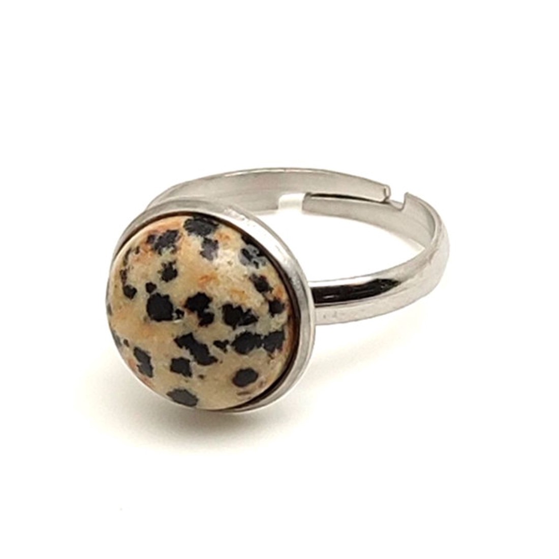 Játékos dalmatakő jáspis állítható gyűrű kerek 12mm - ékszer - gyűrű - gyöngyös gyűrű - Meska.hu