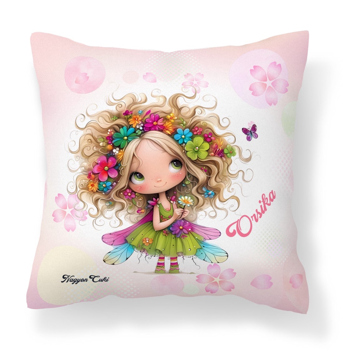 Névvel kérhető - Bájos virág tündér pillangóval mintás párna - otthon & életmód - lakástextil - párna & párnahuzat - díszpárna (belsővel együtt) - Meska.hu