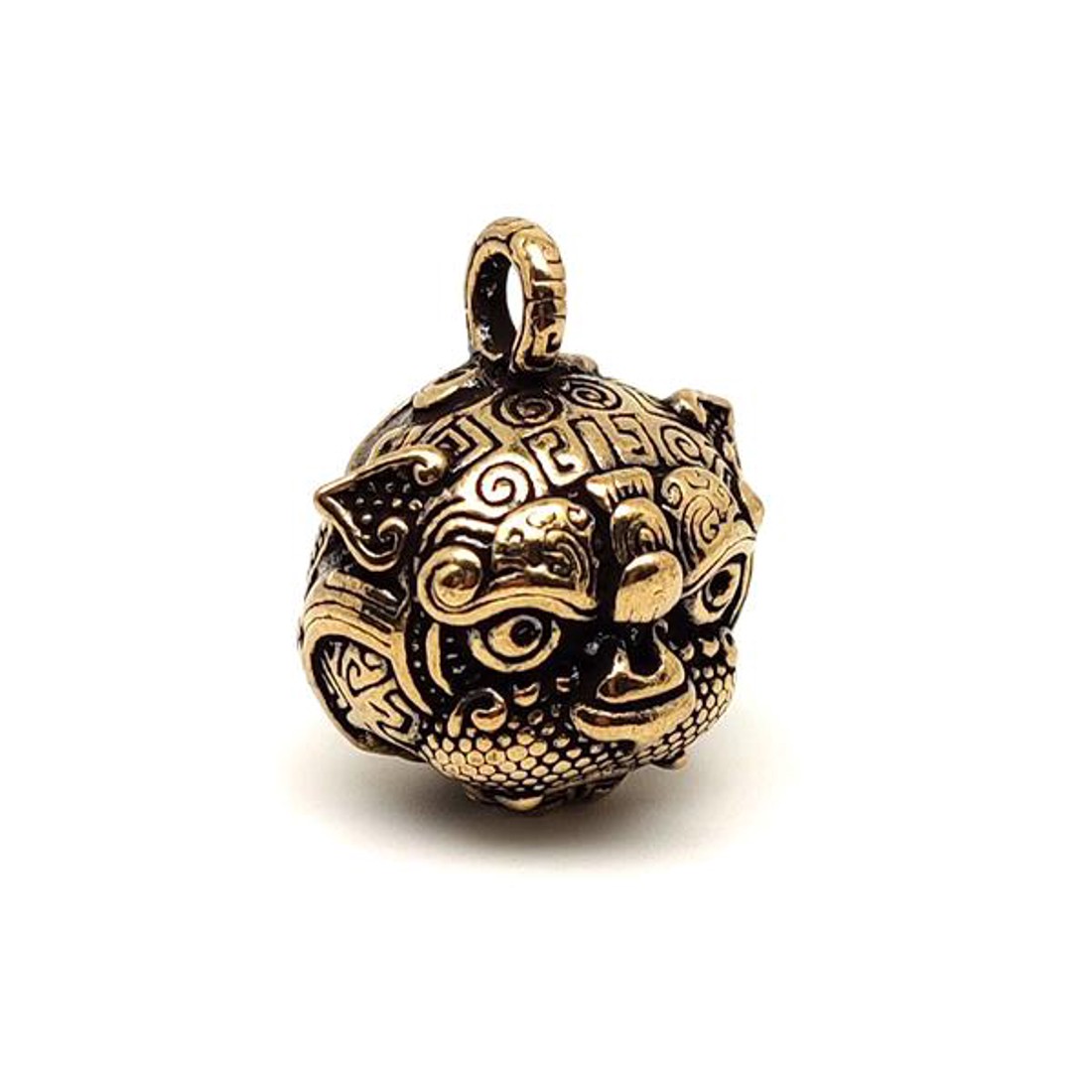 Sárgaréz medál kínai kutya fej csengő 2,5x3cm - ékszer - nyaklánc - medál - Meska.hu