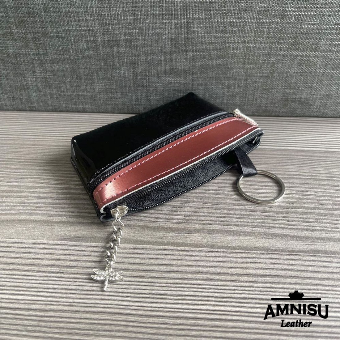 Fekete lakk - rosegold kettő cipzáras kulcstartó B8002 - táska & tok - kulcstartó & táskadísz - kulcstartó - Meska.hu
