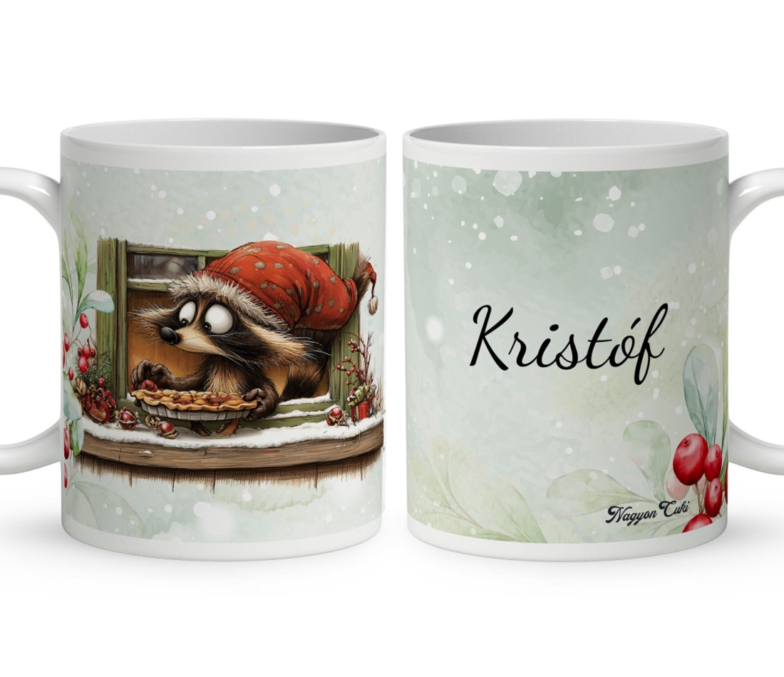 Névvel kérhető - Cuki karácsonyi mosómaci és a süti mintás bögre - otthon & életmód - konyhafelszerelés, tálalás - tálalás - bögre & csésze - Meska.hu