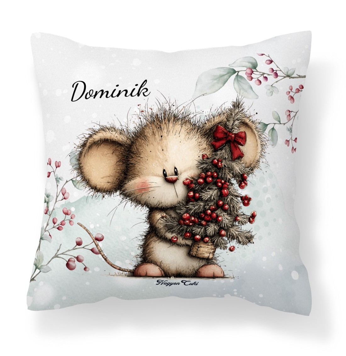 Névvel kérhető - Cuki téli kisegér mintás párna - otthon & életmód - lakástextil - párna & párnahuzat - díszpárna (belsővel együtt) - Meska.hu