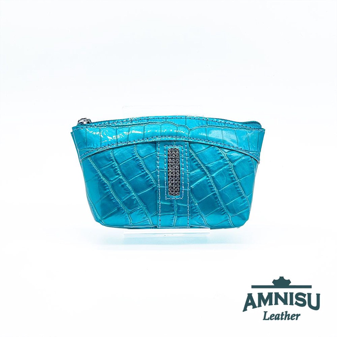 Türkizkék lakk krokkómintás egy cipzáras egyenes swarovski köves kulcstartó E6020 -  - Meska.hu