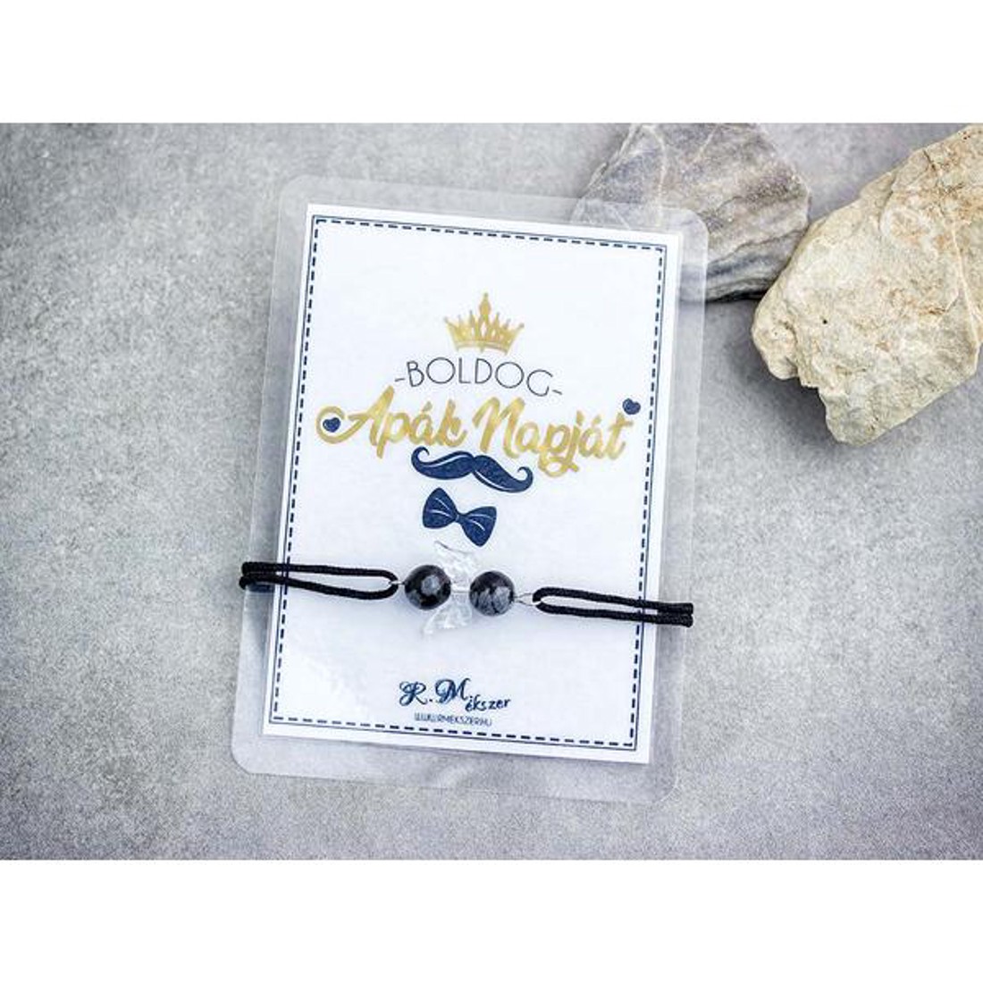 Boldog Apák Napját obszidián angyal karkötő - ékszer - karkötő - karkötő medállal - Meska.hu