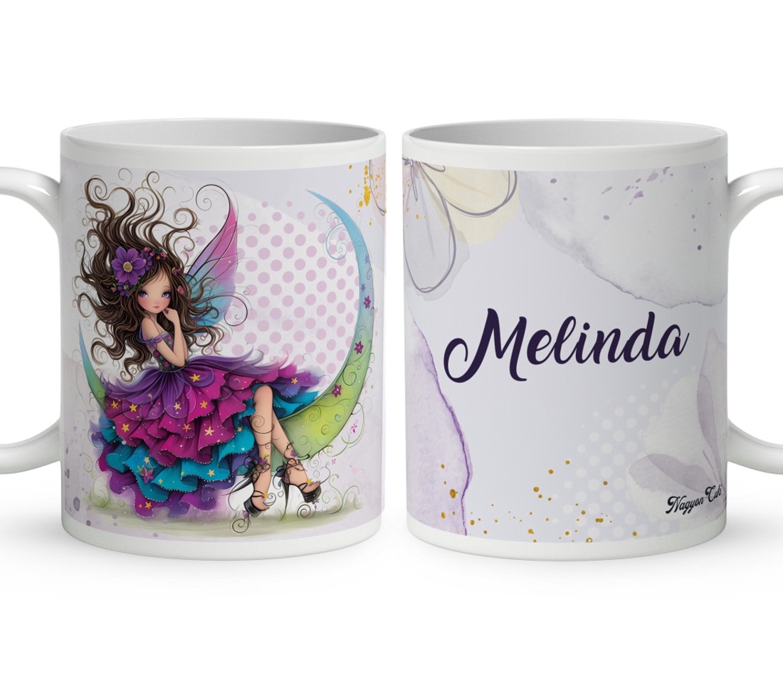 Névvel kérhető - Szépséges lila virágos tündér és a hold mintás bögre - otthon & életmód - konyhafelszerelés, tálalás - tálalás - bögre & csésze - Meska.hu