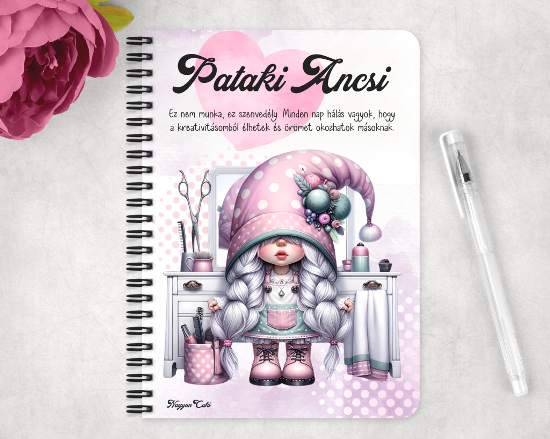 Személyre szabható - Fodrász manólány az asztalnál mintás A6-os füzet - otthon & életmód - papír, írószer - jegyzetfüzet & napló - Meska.hu