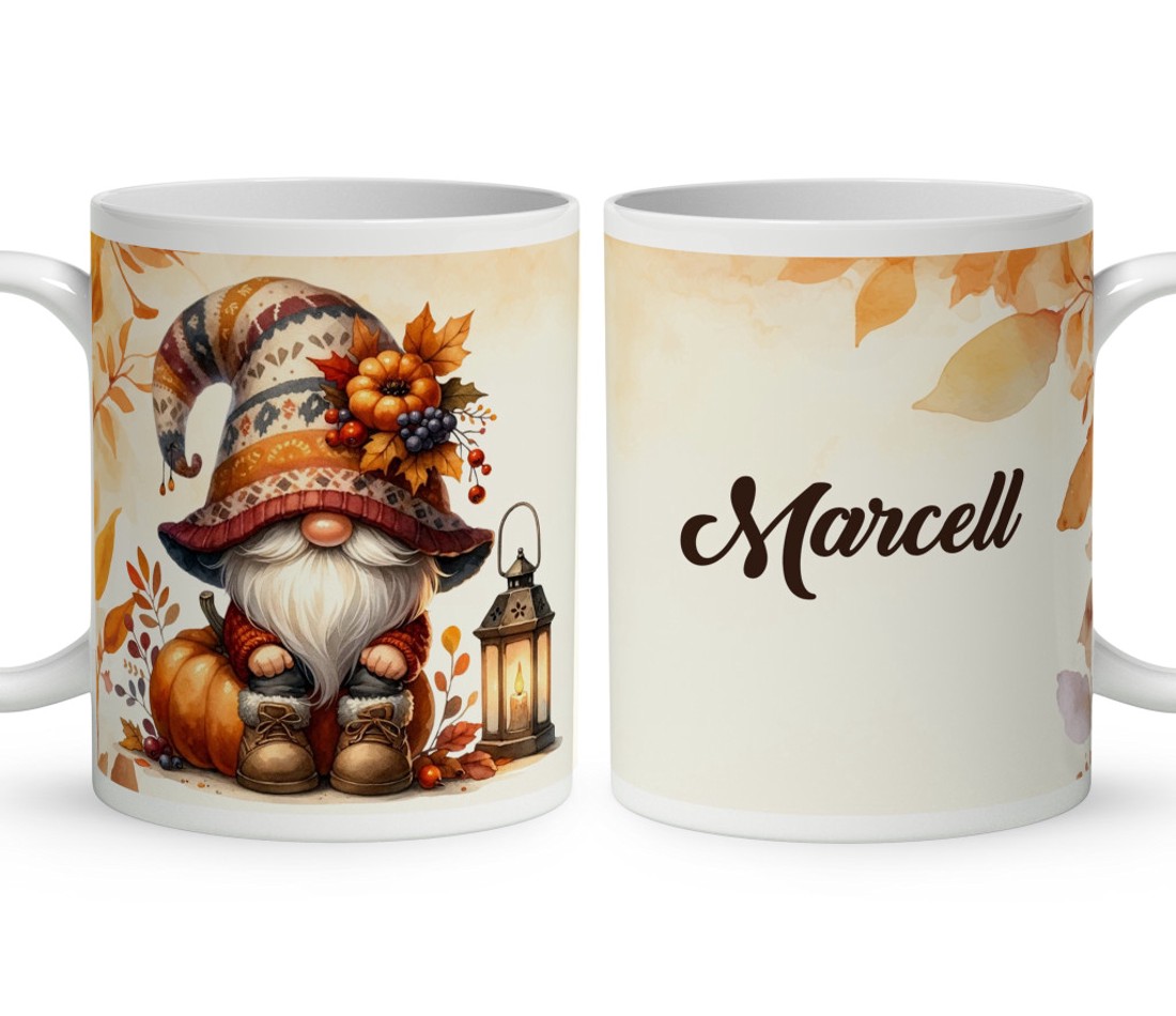 Névvel kérhető - Cuki őszi manó mintás bögre - otthon & életmód - konyhafelszerelés, tálalás - tálalás - bögre & csésze - Meska.hu