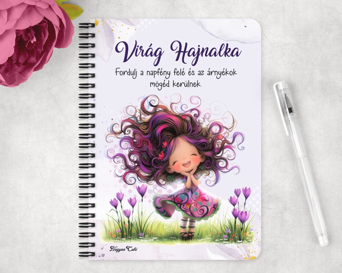 Személyre szabható - Bájos krókusz virágos tündér mintás A6-os füzet - otthon & életmód - papír, írószer - jegyzetfüzet & napló - Meska.hu