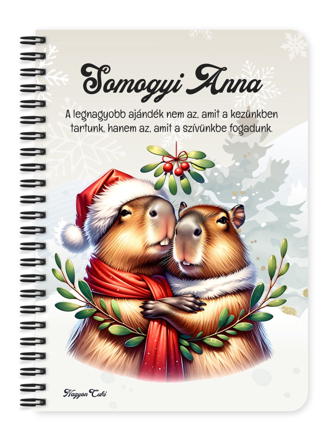 Személyre szabható - Cuki Karácsonyi capybara pár mintás A6-os füzet - otthon & életmód - papír, írószer - jegyzetfüzet & napló - Meska.hu
