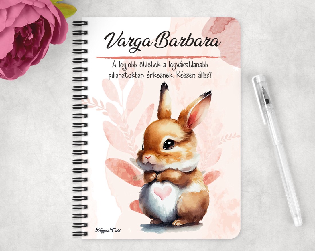 Személyre szabható - Szíves pocakú nyuszika mintás A6-os füzet - otthon & életmód - papír, írószer - jegyzetfüzet & napló - Meska.hu