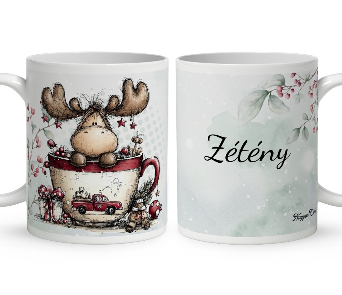 Névvel kérhető - Cuki téli jávorszarvas mintás bögre - otthon & életmód - konyhafelszerelés, tálalás - tálalás - bögre & csésze - Meska.hu