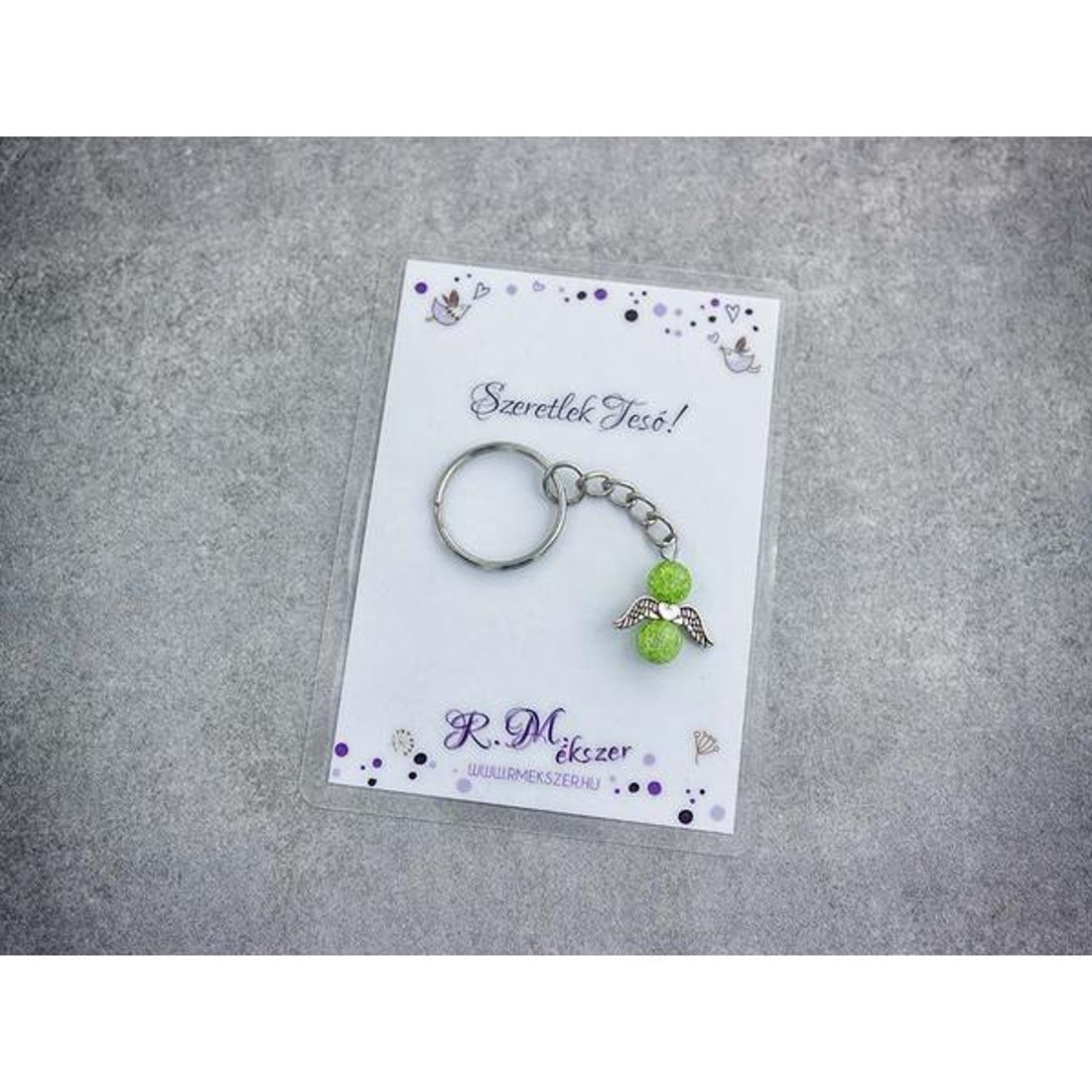 Szeretlek Tesó zöld angyal medálos kulcstartó - táska & tok - kulcstartó & táskadísz - kulcstartó - Meska.hu