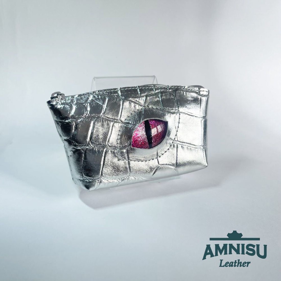 Ezüst krokkómintás egy cipzáras kulcstartó sárkány szemmel F1002 - táska & tok - kulcstartó & táskadísz - kulcstartó - Meska.hu