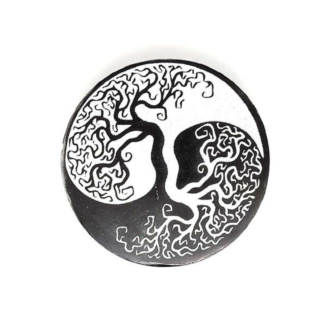 Szelenit korong yin yang fa fekete 7-8cm - kellékek & szerszámok - ásvány alapanyag - szelenit korong - Meska.hu