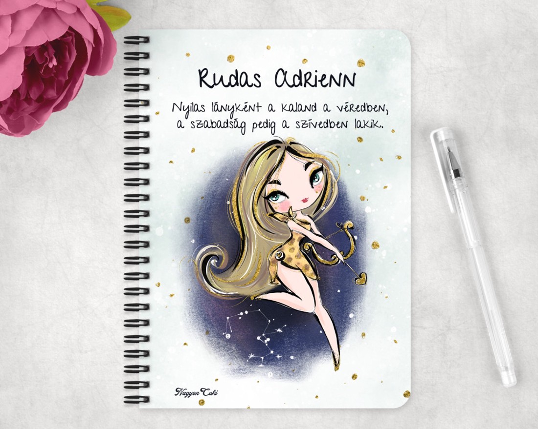Személyre szabható - Szőke hajú Csini Nyilas lány mintás A5-ös füzet - otthon & életmód - papír, írószer - jegyzetfüzet & napló - Meska.hu