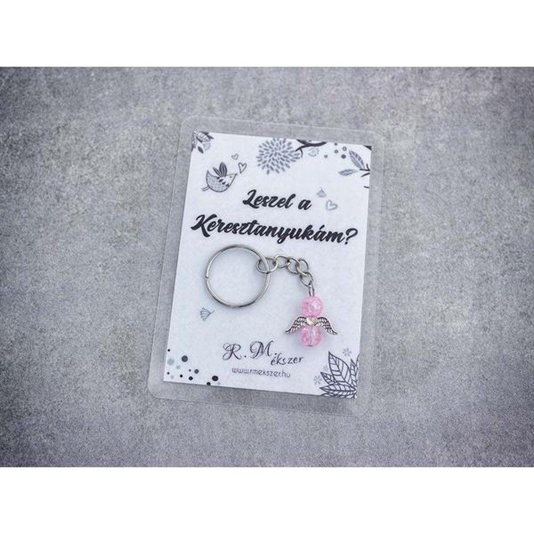 Leszel a Keresztanyukám rózsaszín angyal medálos kulcstartó - táska & tok - kulcstartó & táskadísz - kulcstartó - Meska.hu