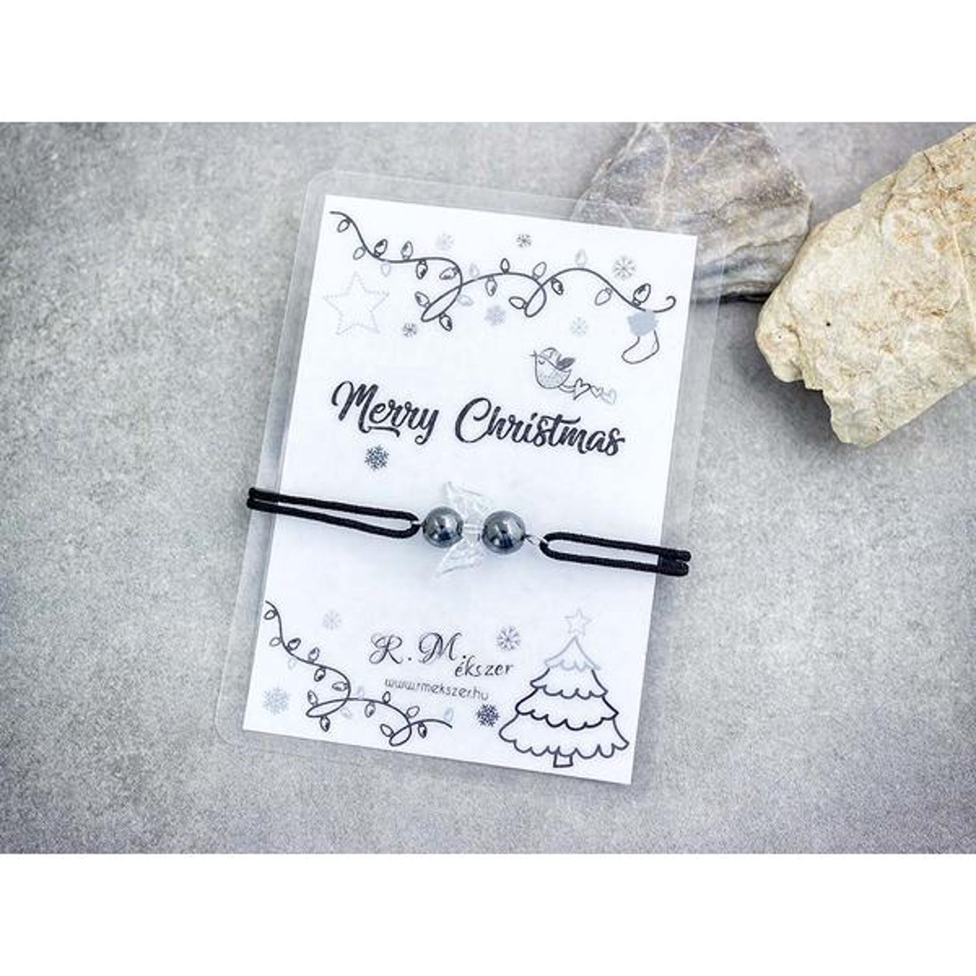 Merry Christmas hematit angyal karkötő - ékszer - karkötő - karkötő medállal - Meska.hu