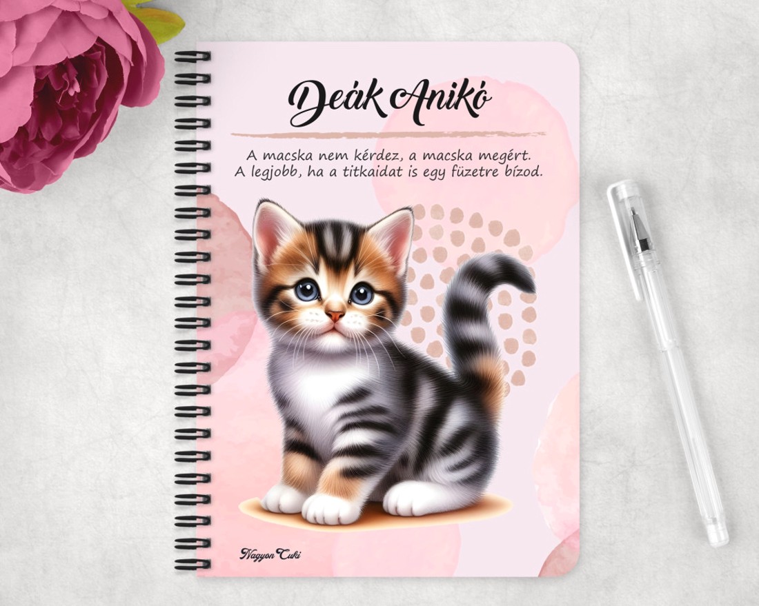 Személyre szabható - Tündéri cirmos cicus mintás A6-os füzet - otthon & életmód - papír, írószer - jegyzetfüzet & napló - Meska.hu