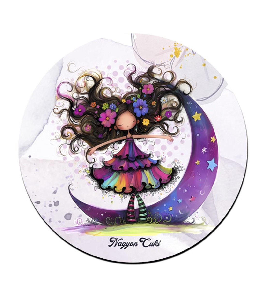 Bájos lila virágos tündér és a hold pohár alátét -  - Meska.hu