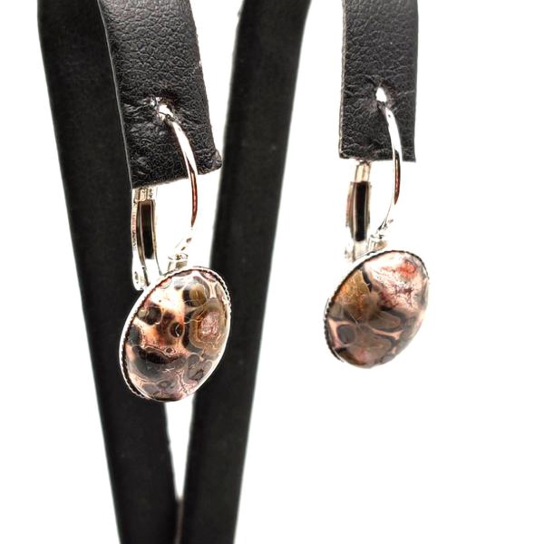 Fülbevaló ovális jáspis leopárd fém keret záras 10x14mm - ékszer - fülbevaló - lógó fülbevaló - Meska.hu