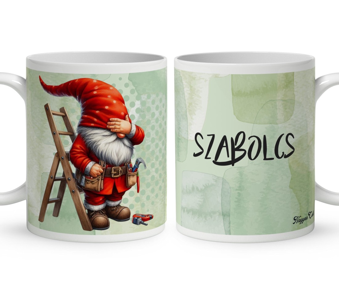 Névvel kérhető - Atyaég - Létrás Ezermester manó mintás bögre - otthon & életmód - konyhafelszerelés, tálalás - tálalás - bögre & csésze - Meska.hu