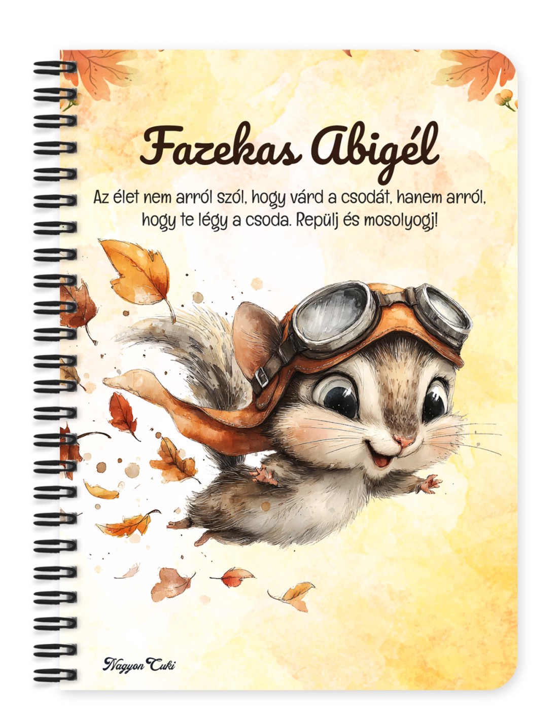 Személyre szabható - Cuki őszi repülő mókus mintás A5-ös füzet - otthon & életmód - papír, írószer - jegyzetfüzet & napló - Meska.hu