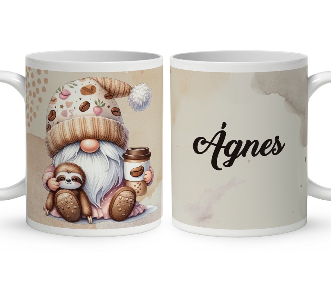 Névvel kérhető - Kávés manó cuki lajhárral mintás bögre - otthon & életmód - konyhafelszerelés, tálalás - tálalás - bögre & csésze - Meska.hu