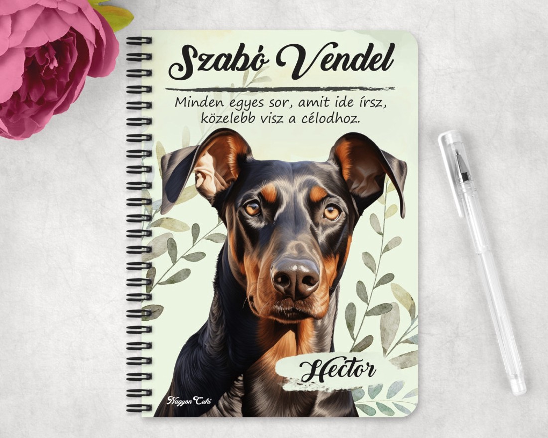 Személyre szabható - Dobermann portré mintás A6-os füzet - otthon & életmód - papír, írószer - jegyzetfüzet & napló - Meska.hu