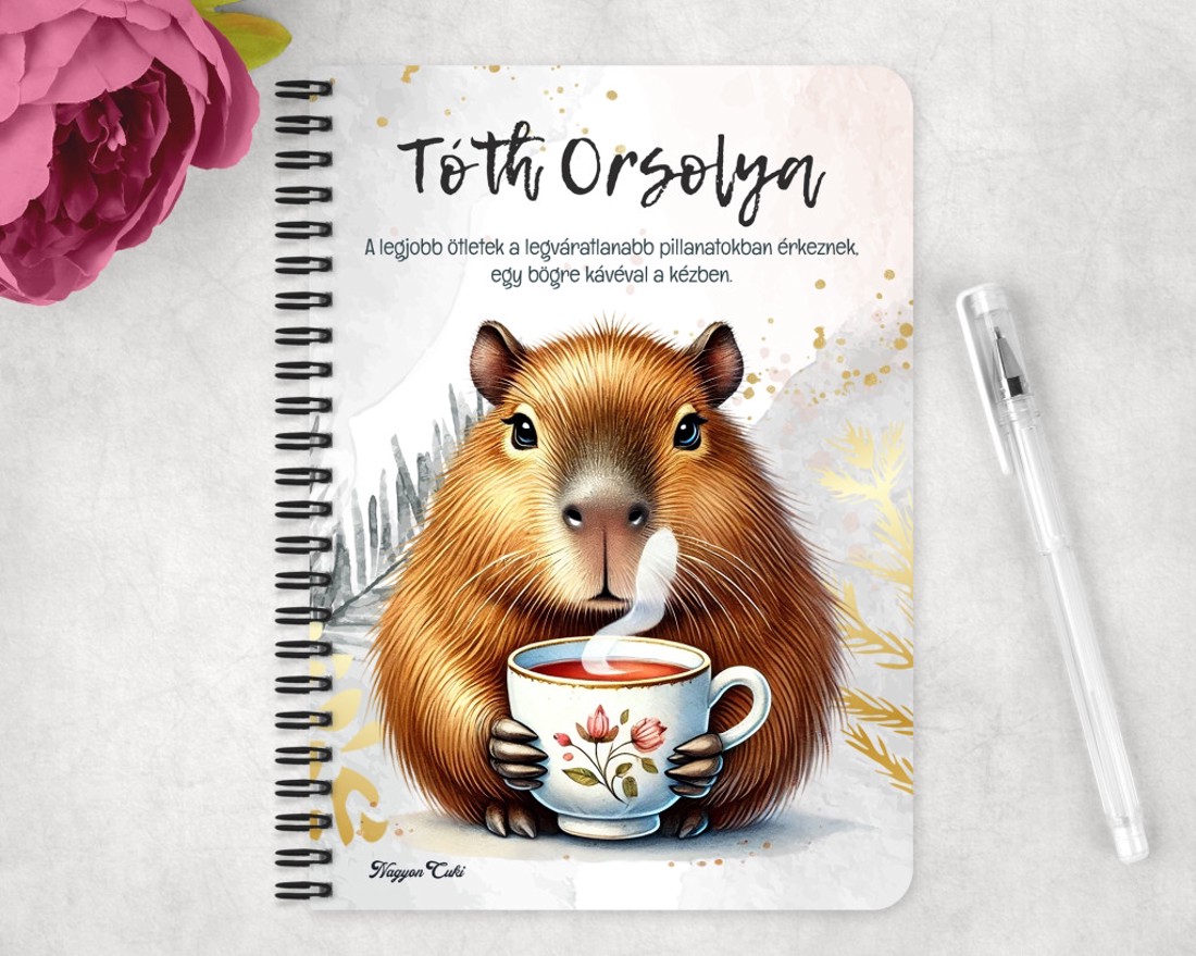 Személyre szabható - Kávézó capybara mintás A5-ös füzet - otthon & életmód - papír, írószer - jegyzetfüzet & napló - Meska.hu