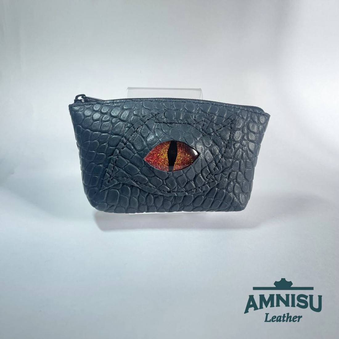 Sötétzöld krokkómintás egy cipzáras kulcstartó sárkány szemmel F7006 - táska & tok - kulcstartó & táskadísz - kulcstartó - Meska.hu