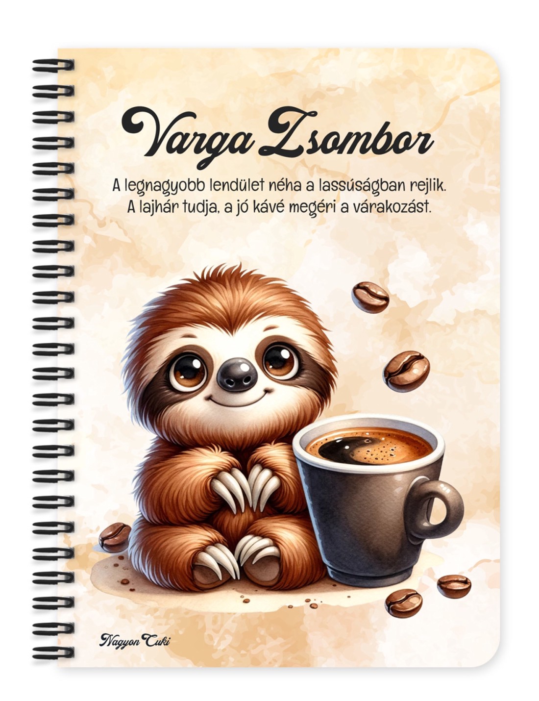 Személyre szabható - Kávés lajhár - csak feketén mintás A6-os füzet - otthon & életmód - papír, írószer - jegyzetfüzet & napló - Meska.hu