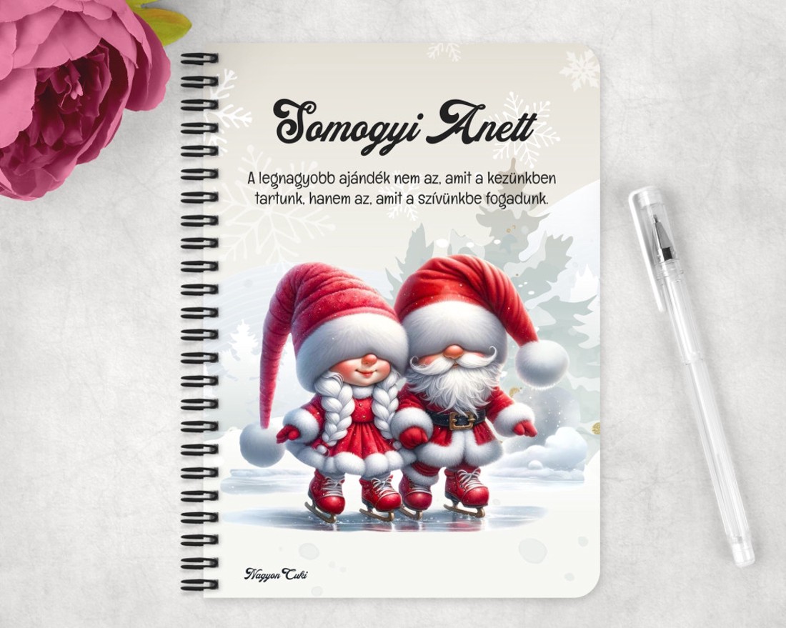 Személyre szabható - Korcsolyázó karácsonyi manók mintás A6-os füzet - otthon & életmód - papír, írószer - jegyzetfüzet & napló - Meska.hu
